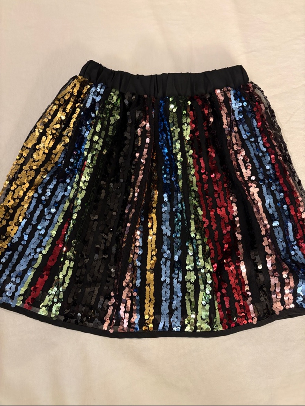 SHEIN Black Sequin Stripe Skater Mini Skirt